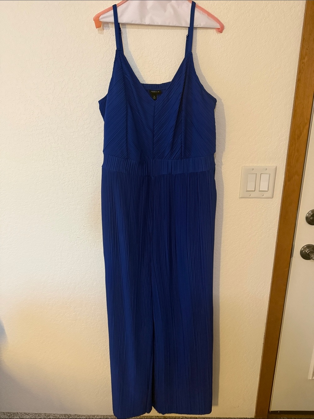 Blue Pleated Wide-Leg Jumpsuit